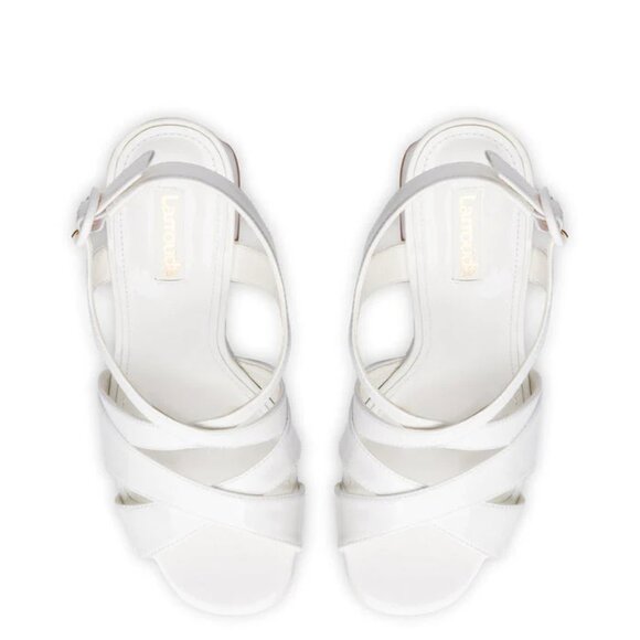 NEW LARROUDE White Leather Bee Heeled Slingback Sandals - Picture 7 of 9